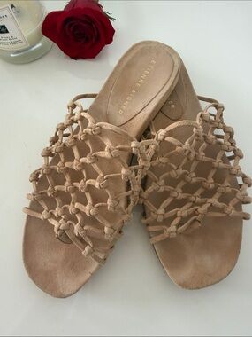 Etienne Aigner Woven Slide Sandals in Brown